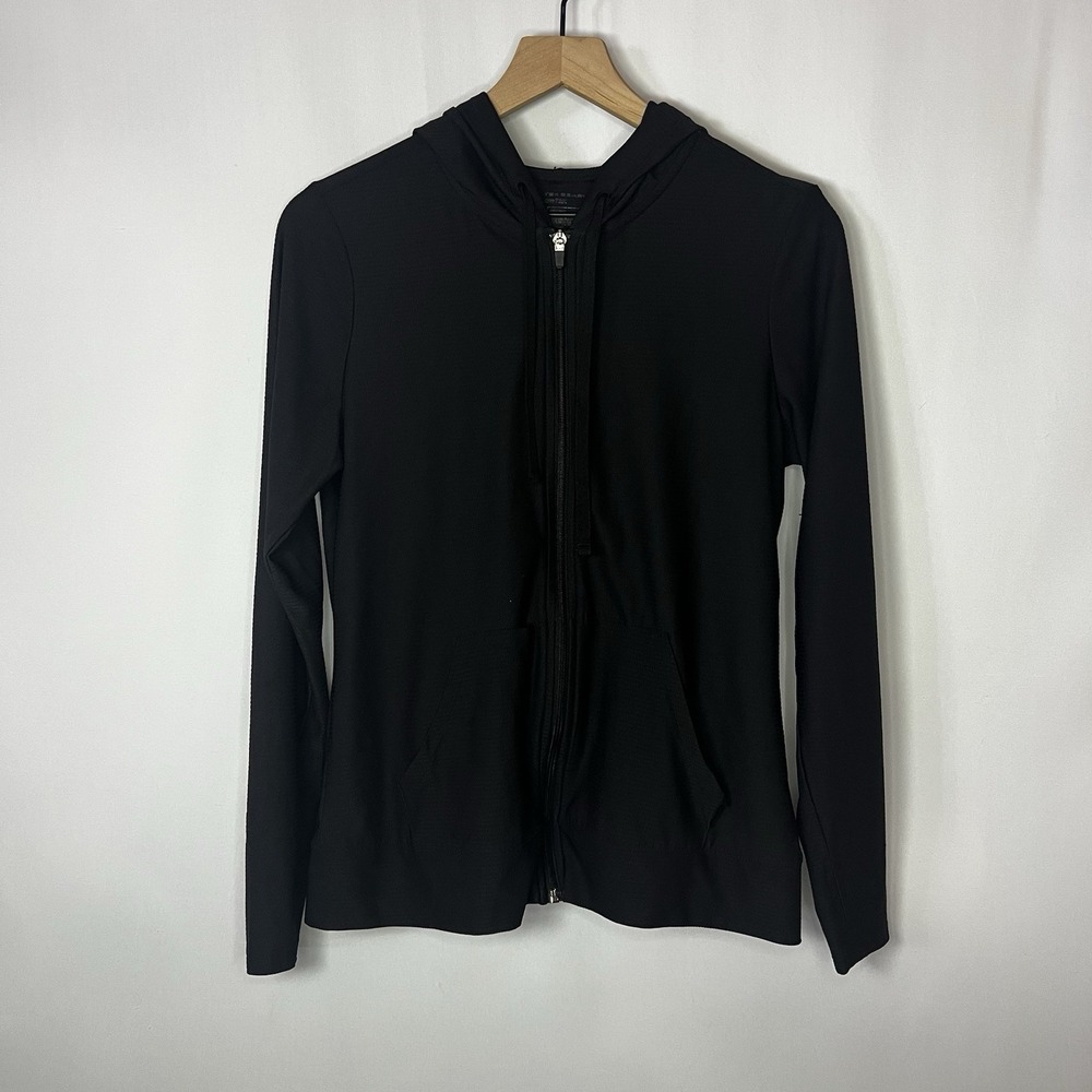 Tek Gear Jacket Women Size Medium Black DryTech Full Zip Hooded Long Sleeve